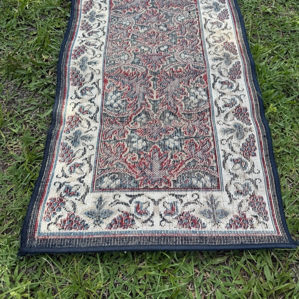 Vintage Turkish Runner Rug L 6'8.5" x W 1'10.5" Navy Blue, Multi-color Design - Picture 15 of 16